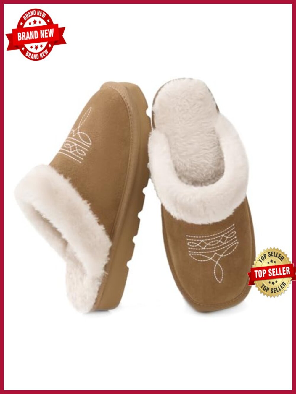 Western Square Toe Suede Slippers Fuzzy Memory Foam House Shoes